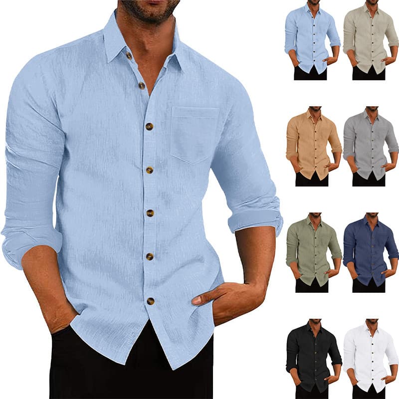 Camisa de lino de cuello polo y manga larga