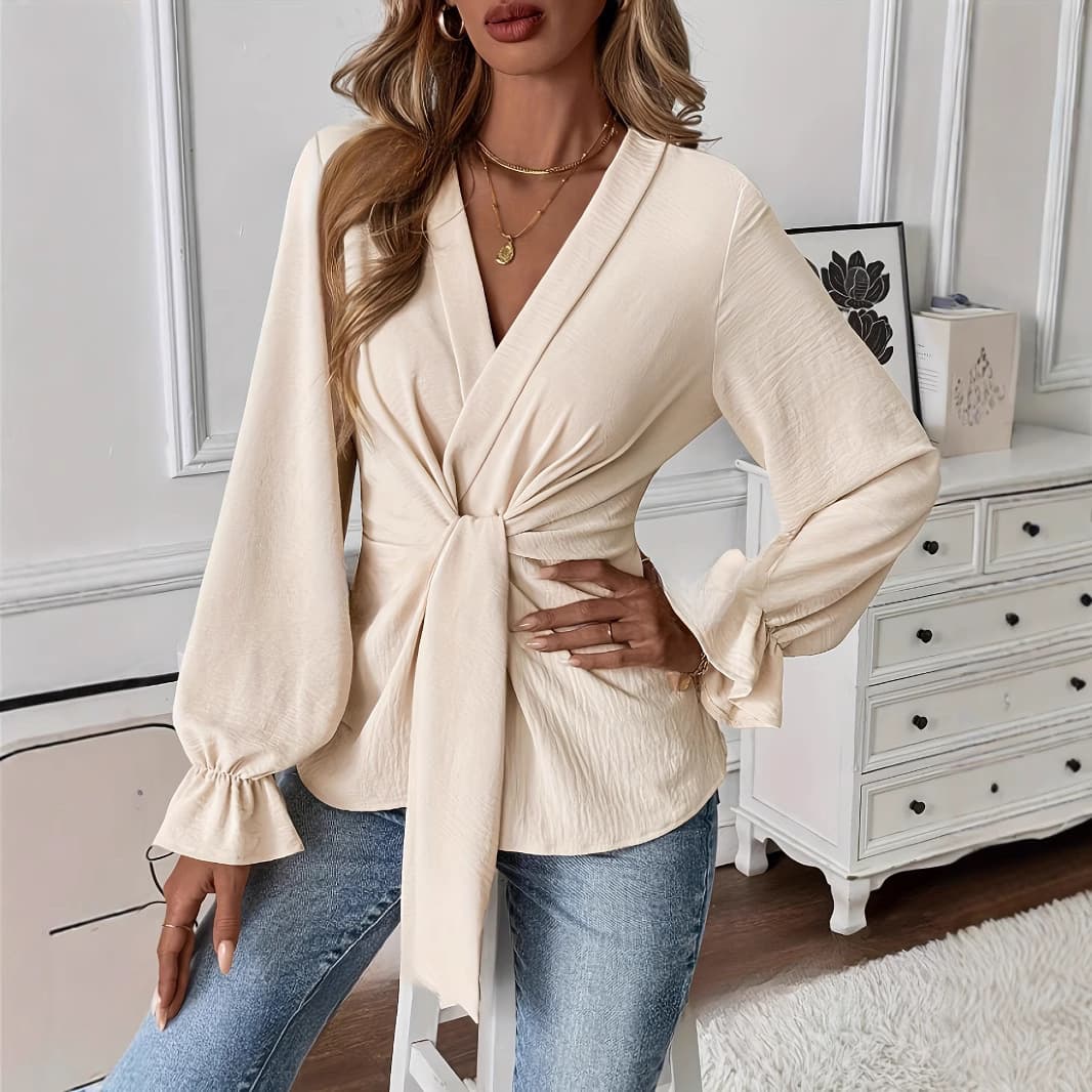 Blusa mujer escote V elegante de manga larga