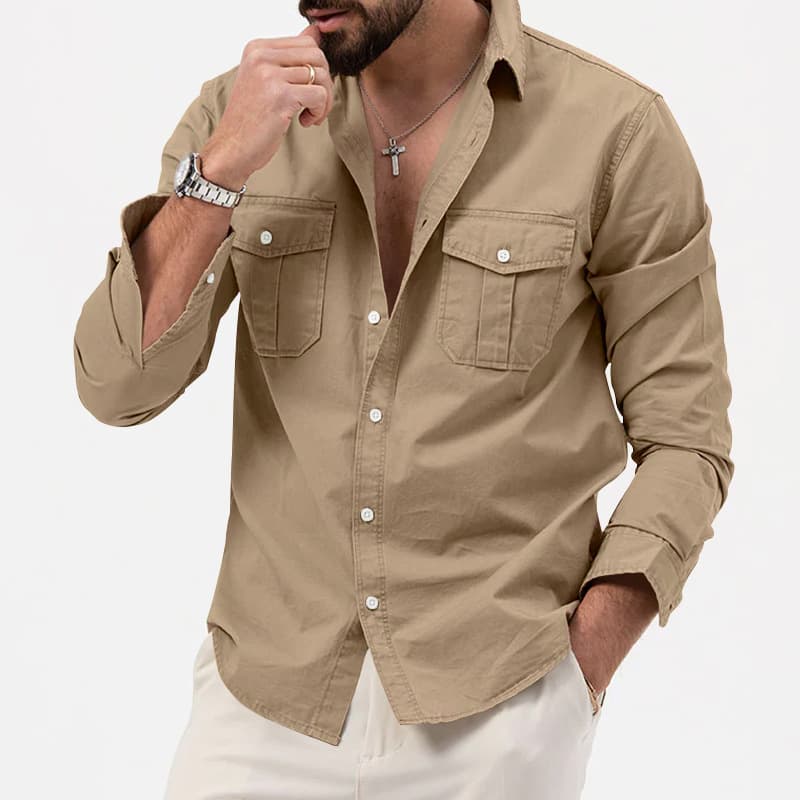 Camisa casual de manga larga con múltiples bolsillos
