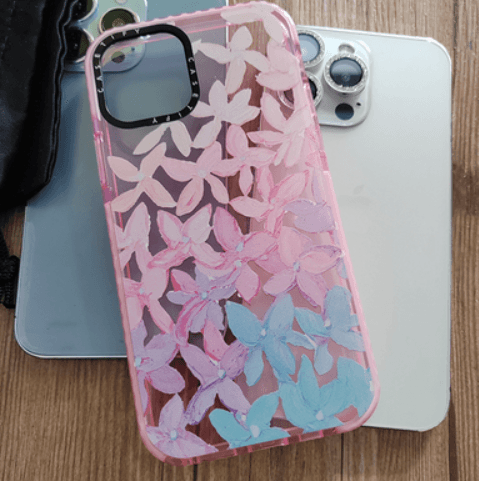 Funda protectora para iPhone, pétalos azul y rosa