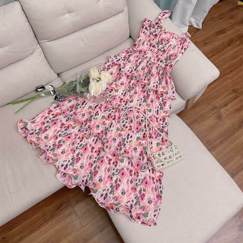 Vestido de capas con tirantes, estampado floral