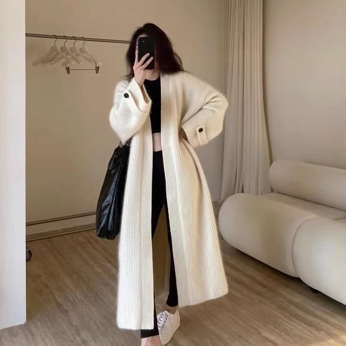 Cardigan largo estilo coreano para mujer, largo medio
