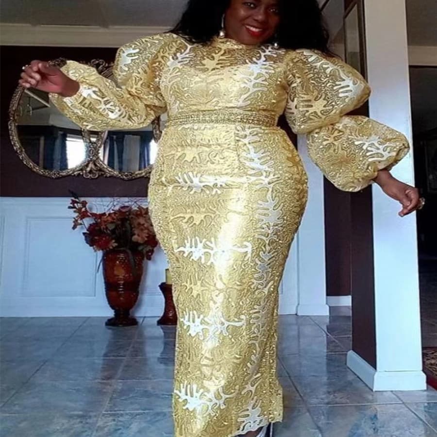 Vestido de dama con mangas abultadas y cintura alta