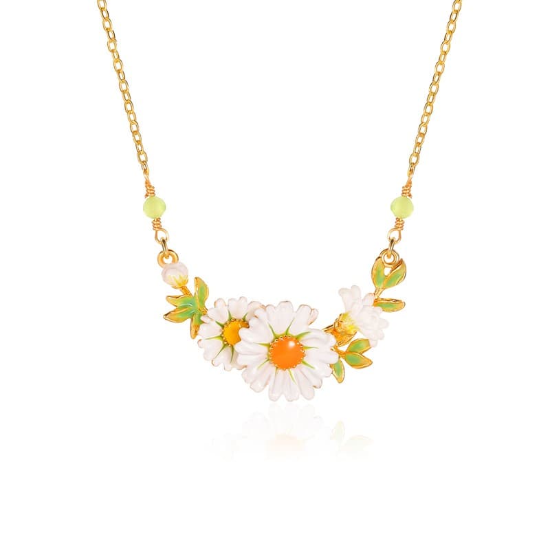 Collar de margarita blanca con cadena de clavícula