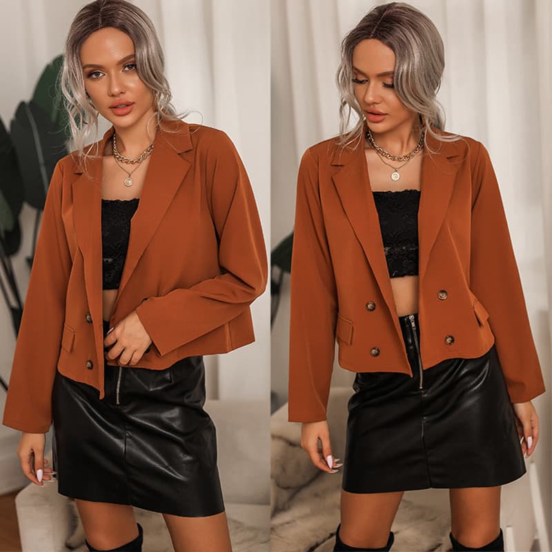 Chaqueta corta vintage color café para mujer