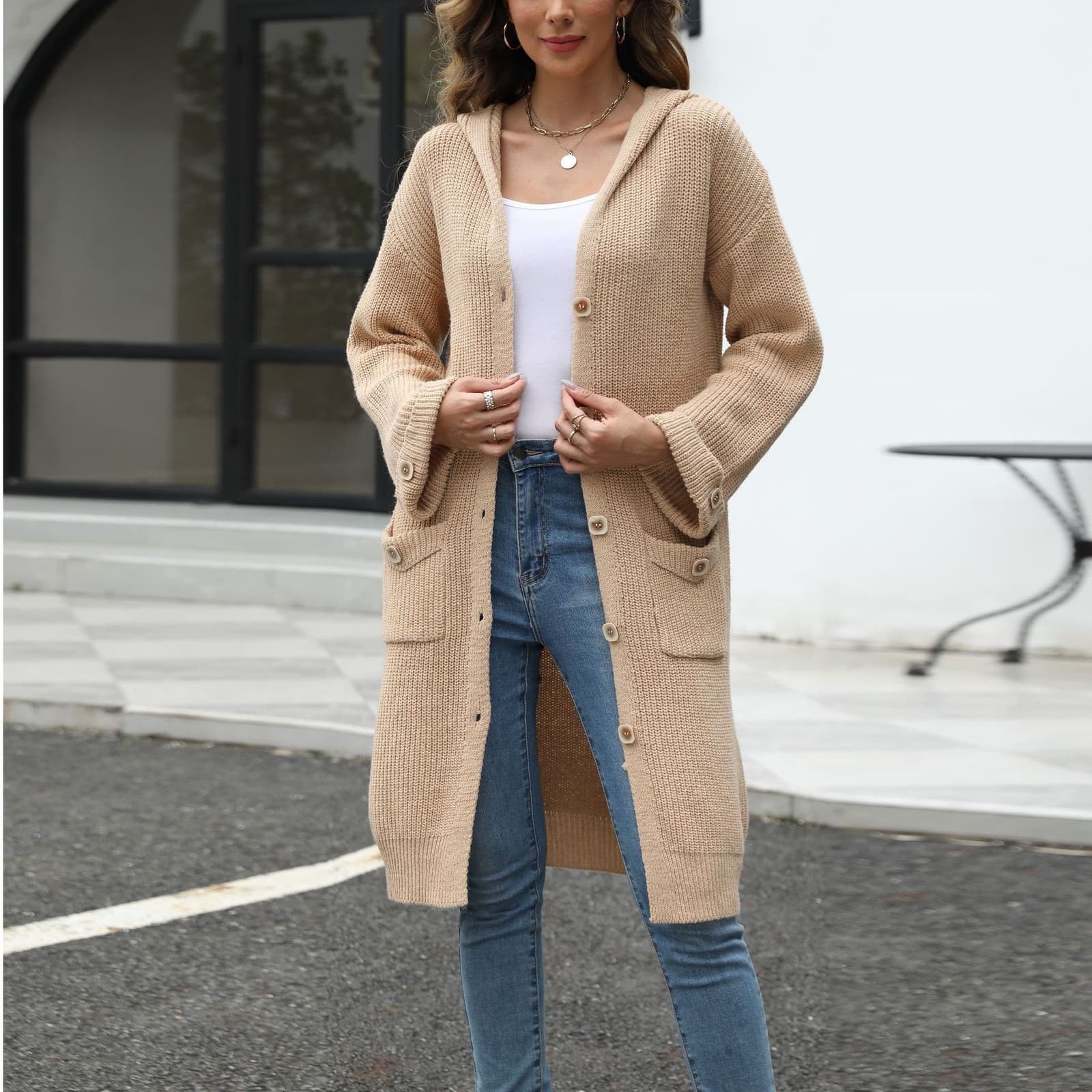 Cardigan suelto de color sólido para otoño