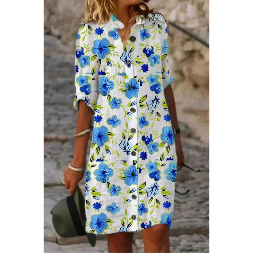 Vestido mujer de algodón y lino con estampado