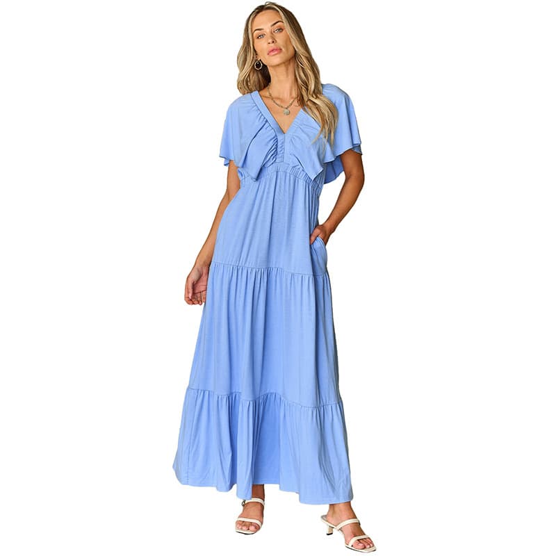 Vestido de oficina ajustado con volante y manga corta