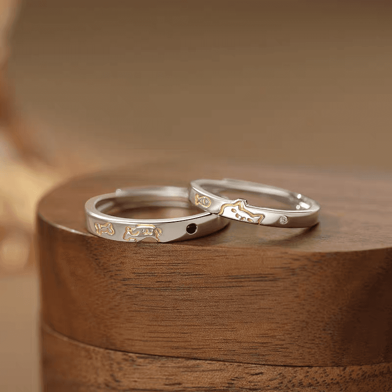 Anillos de plata esterlina 999 con diseño de gato y perro