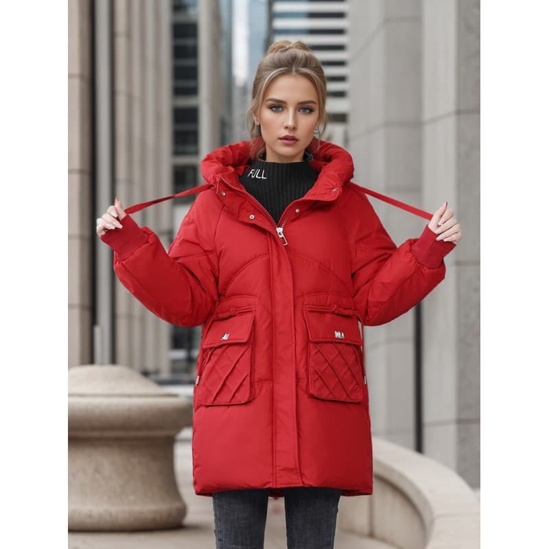Abrigo invernal acolchado con capucha y bolsillos para mujer