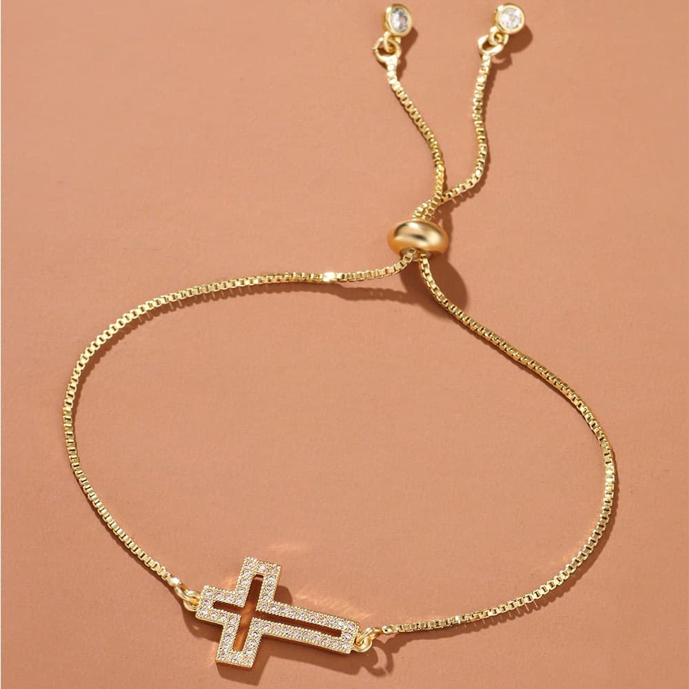Pulsera de circón con cruz versátil