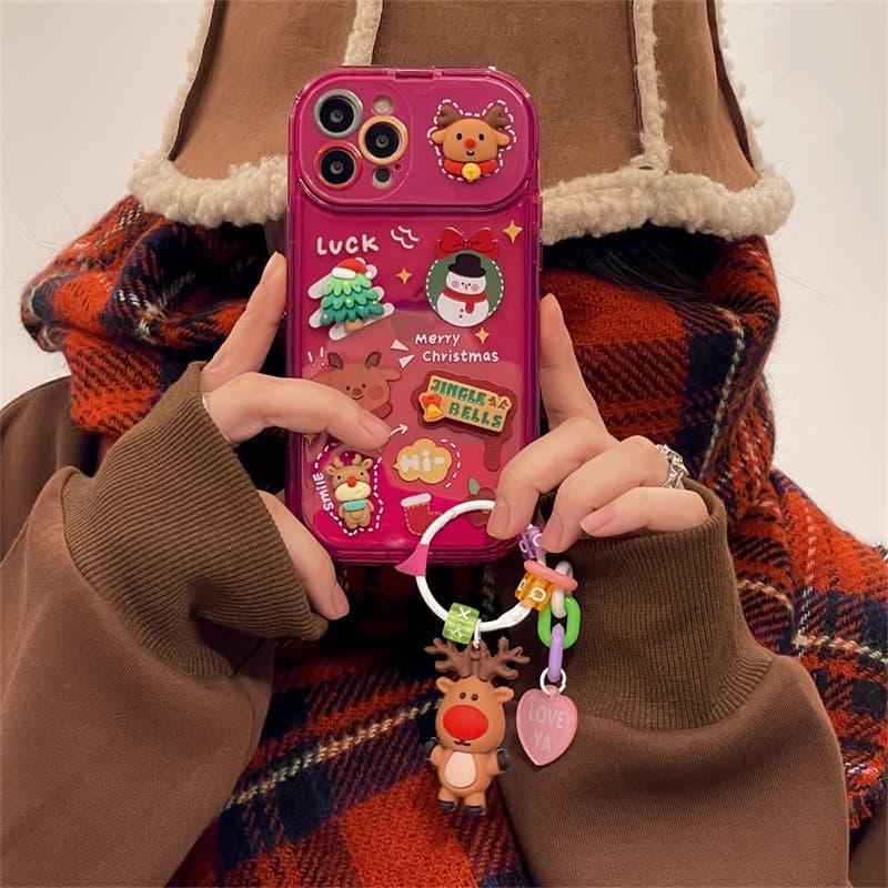 Funda de celular con dije navideño 3D estéreo
