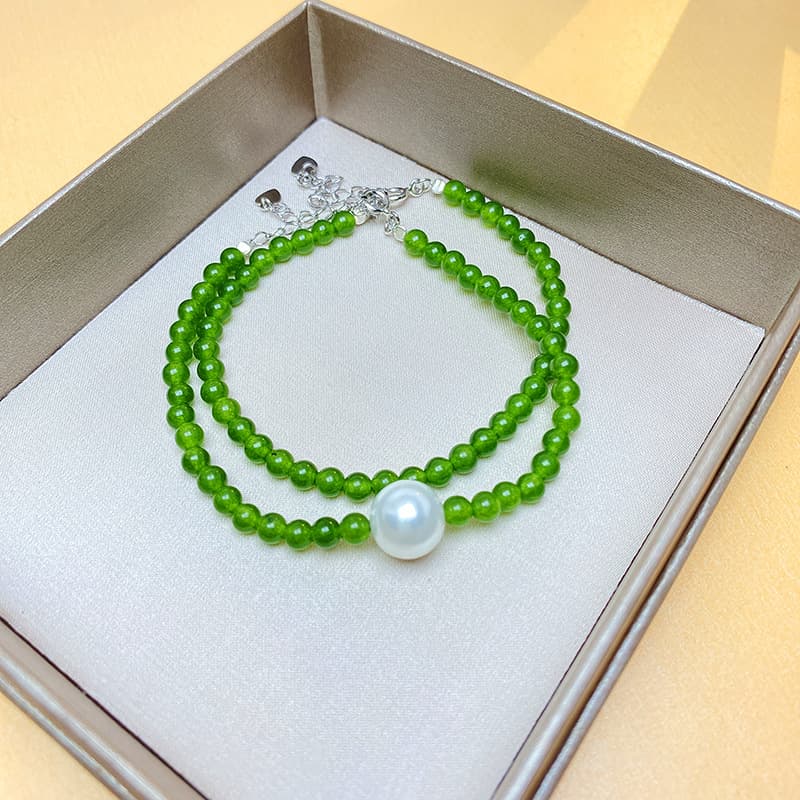 Brazalete de plata 925 con calcedonia y perla para mujeres