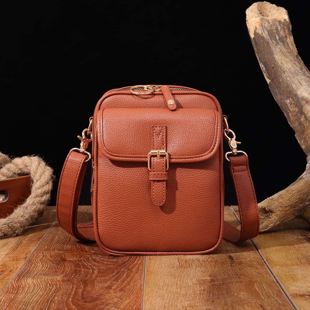 Bolso retro vintage de gran capacidad con compartimientos