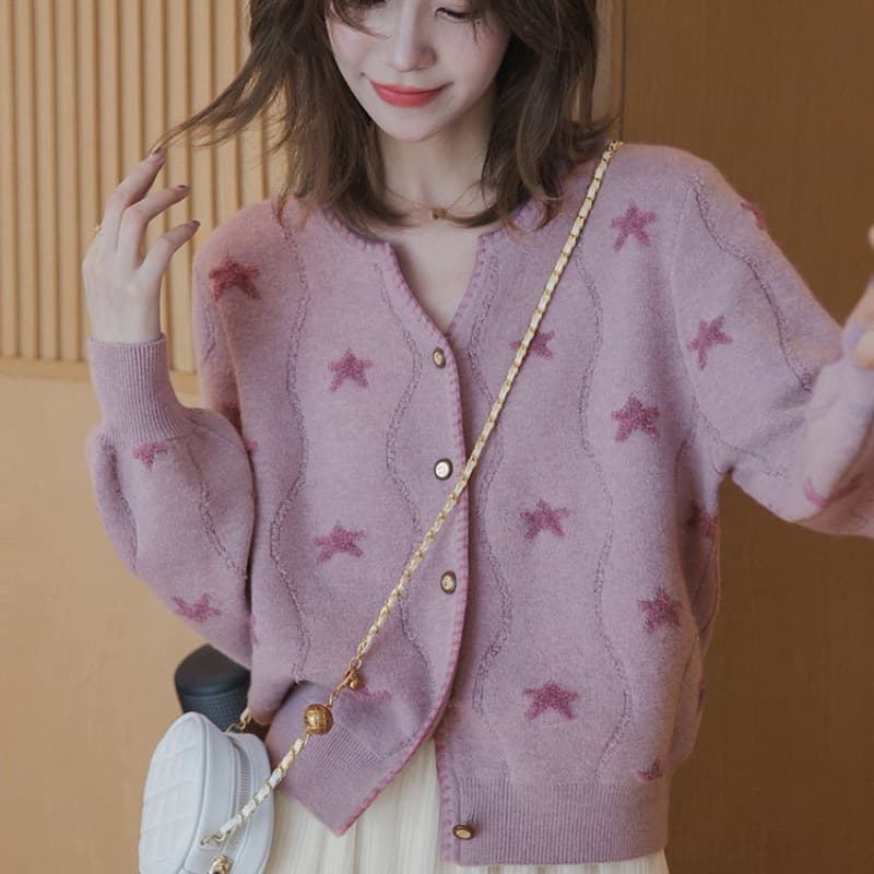 Cardigan escote V tejido suave estilo coreano