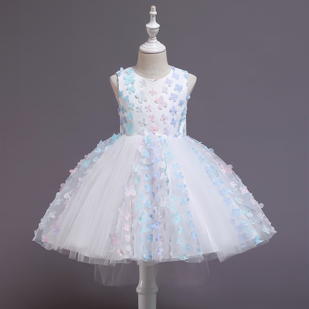 Vestido niña princesa con flores 3D para ocasiones especiales