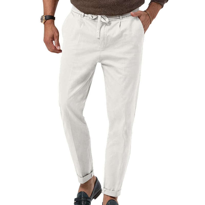 Pantalón casual con cordón ajustable, corte recto y cintura alta