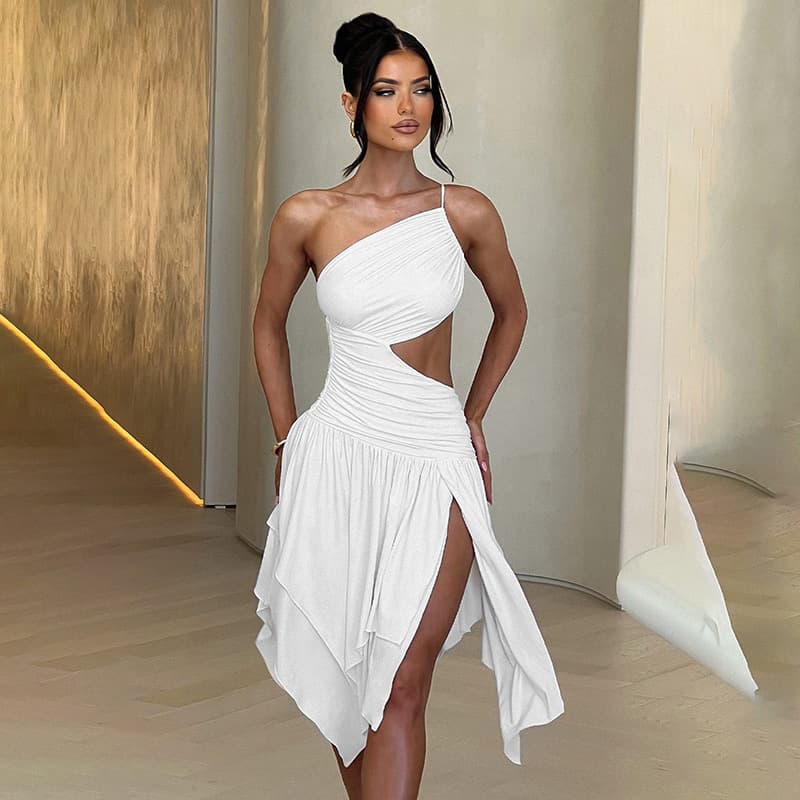 Vestido corto hombros abiertos espalda descubierta cintura alta