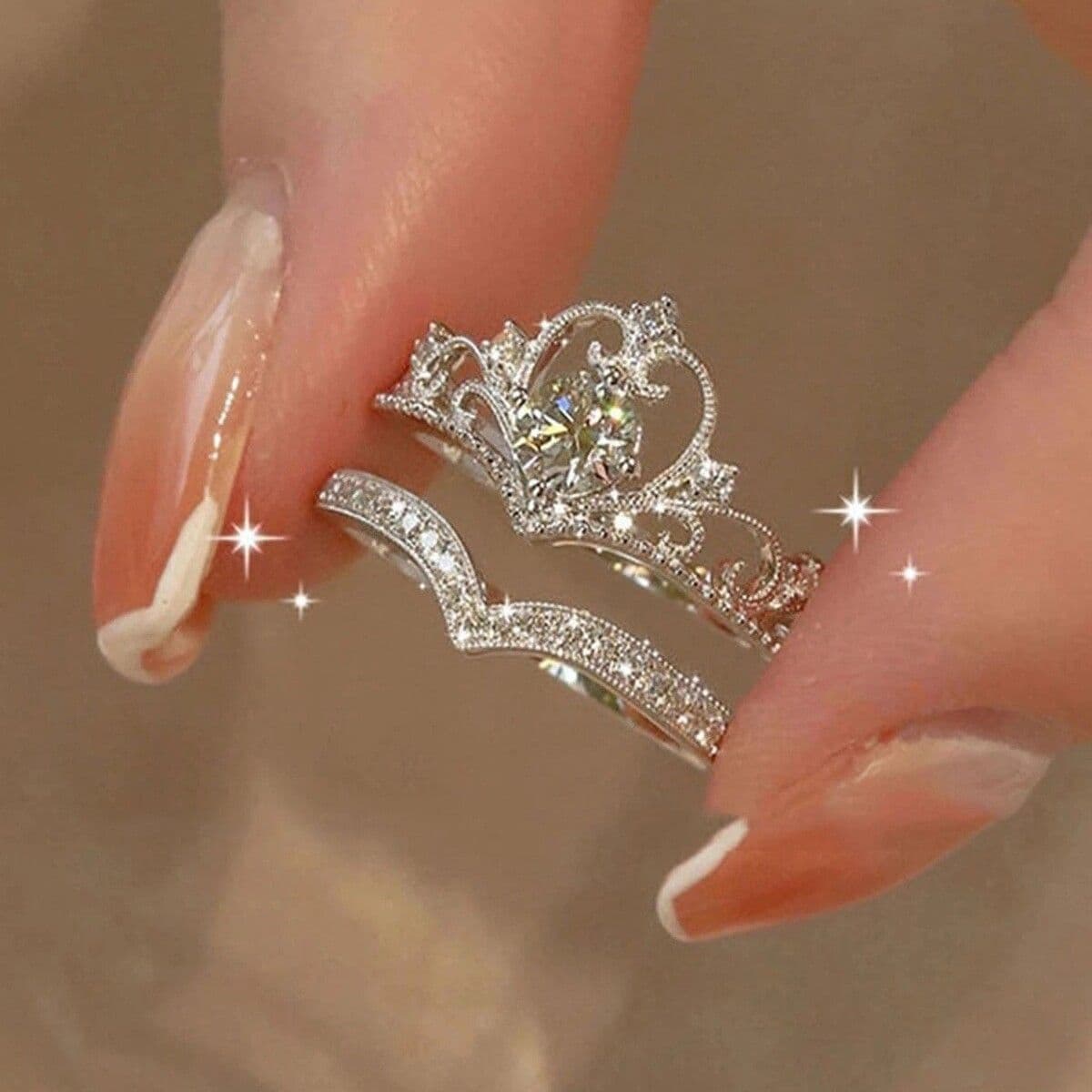 Anillo apilable de corona para mujer, 2 piezas