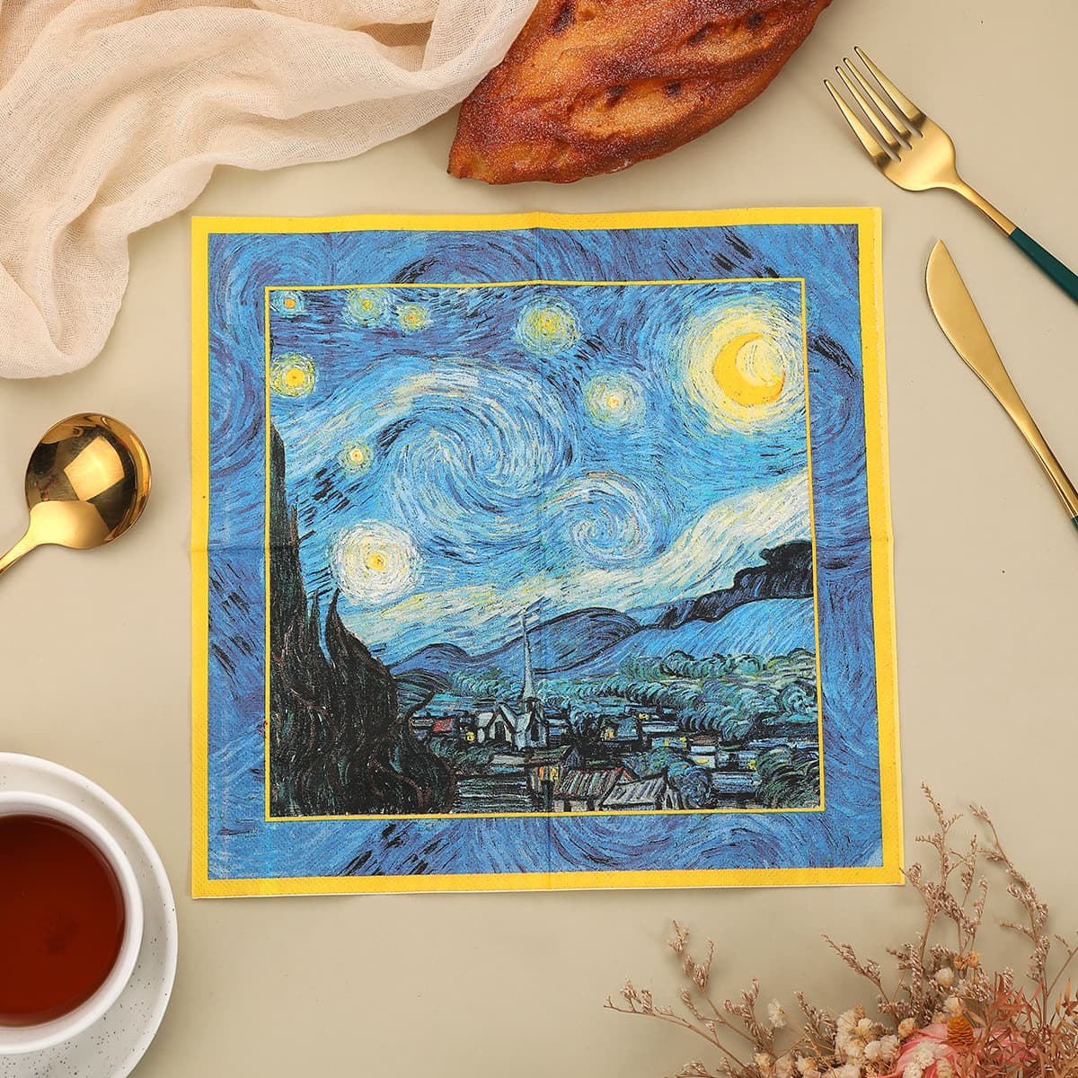 Servilletas impresas con diseño Van Gogh cielo estrellado