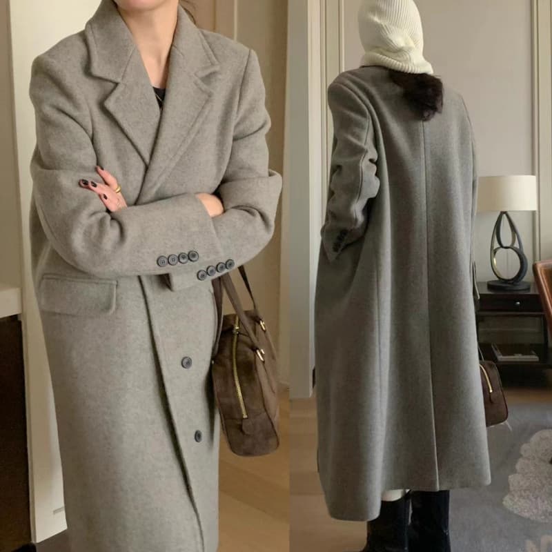 Abrigo de lana largo bajo la rodilla estilo retro para mujer