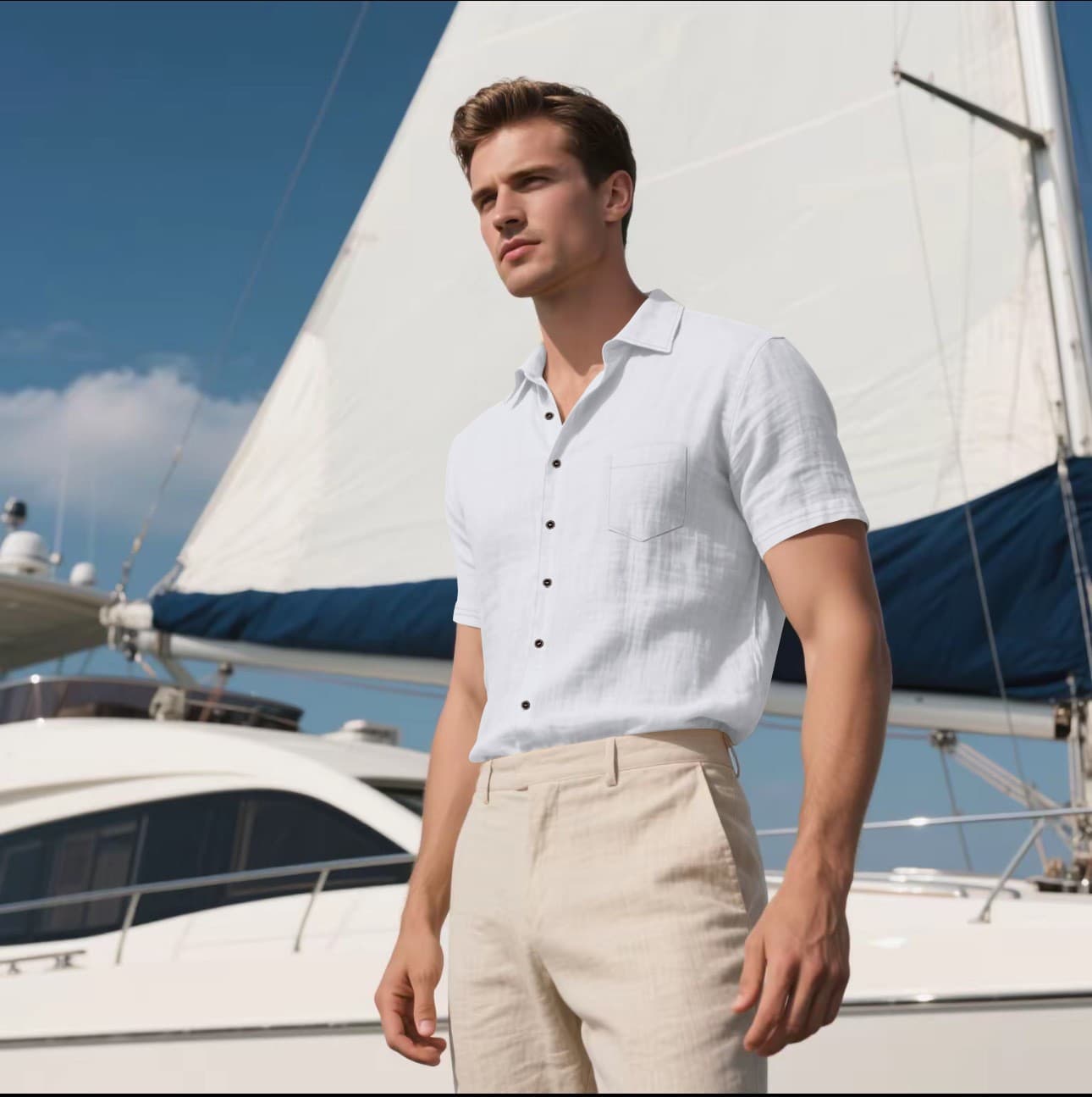 Camisa de lino manga corta para hombre