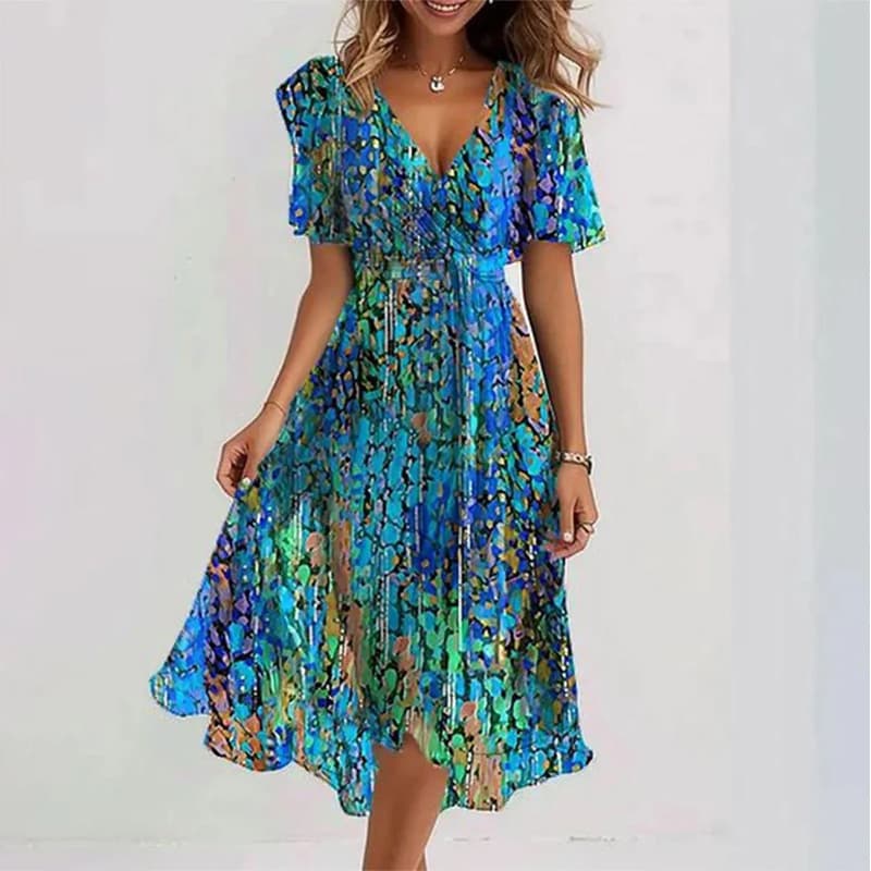 Vestido floral impreso cuello V suelto y cómodo