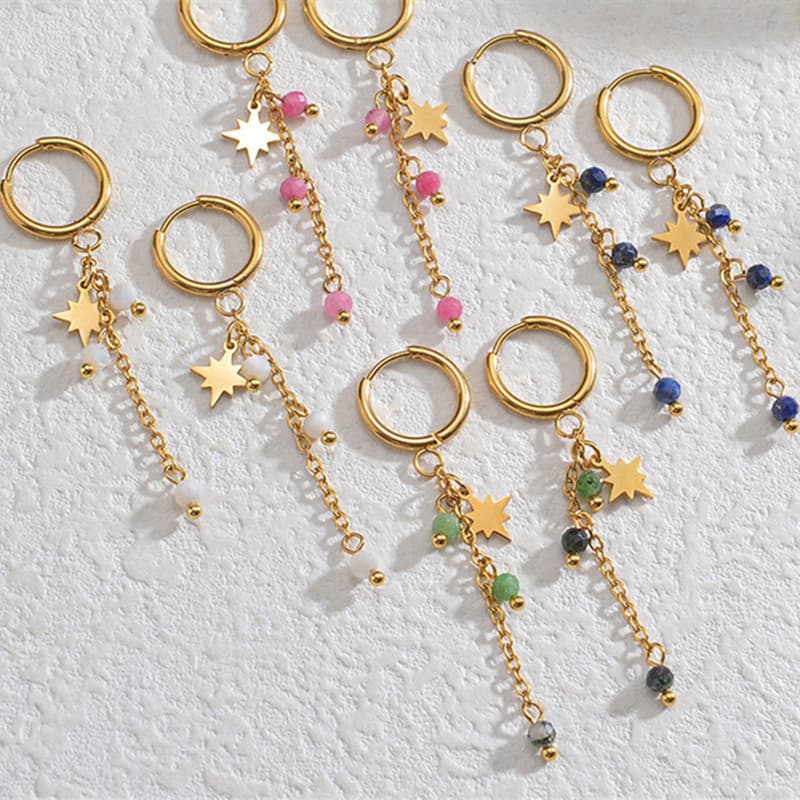 Aretes largos de estrella con borla estilo francés