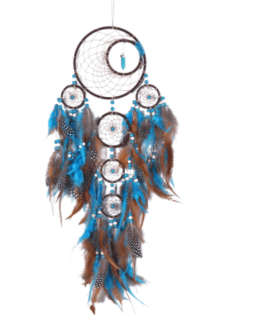 Atrapasueños de plumas con cinco aros para decoración