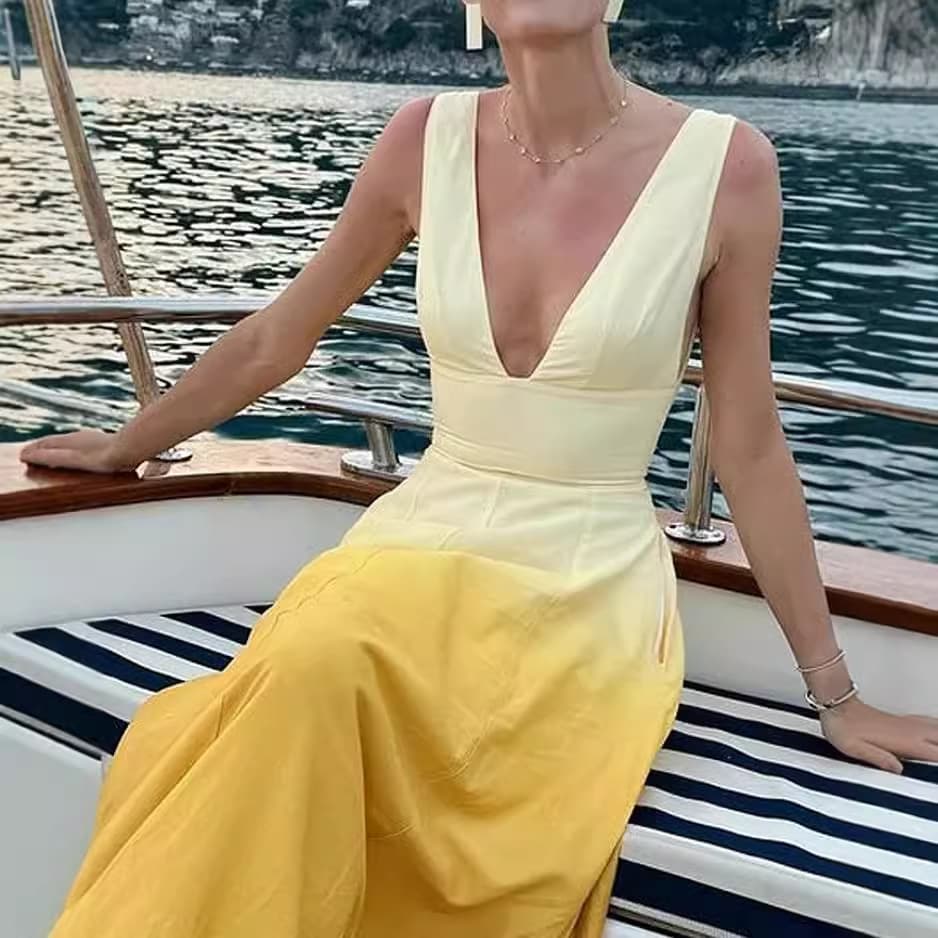 Vestido sin mangas de cintura alta y línea A