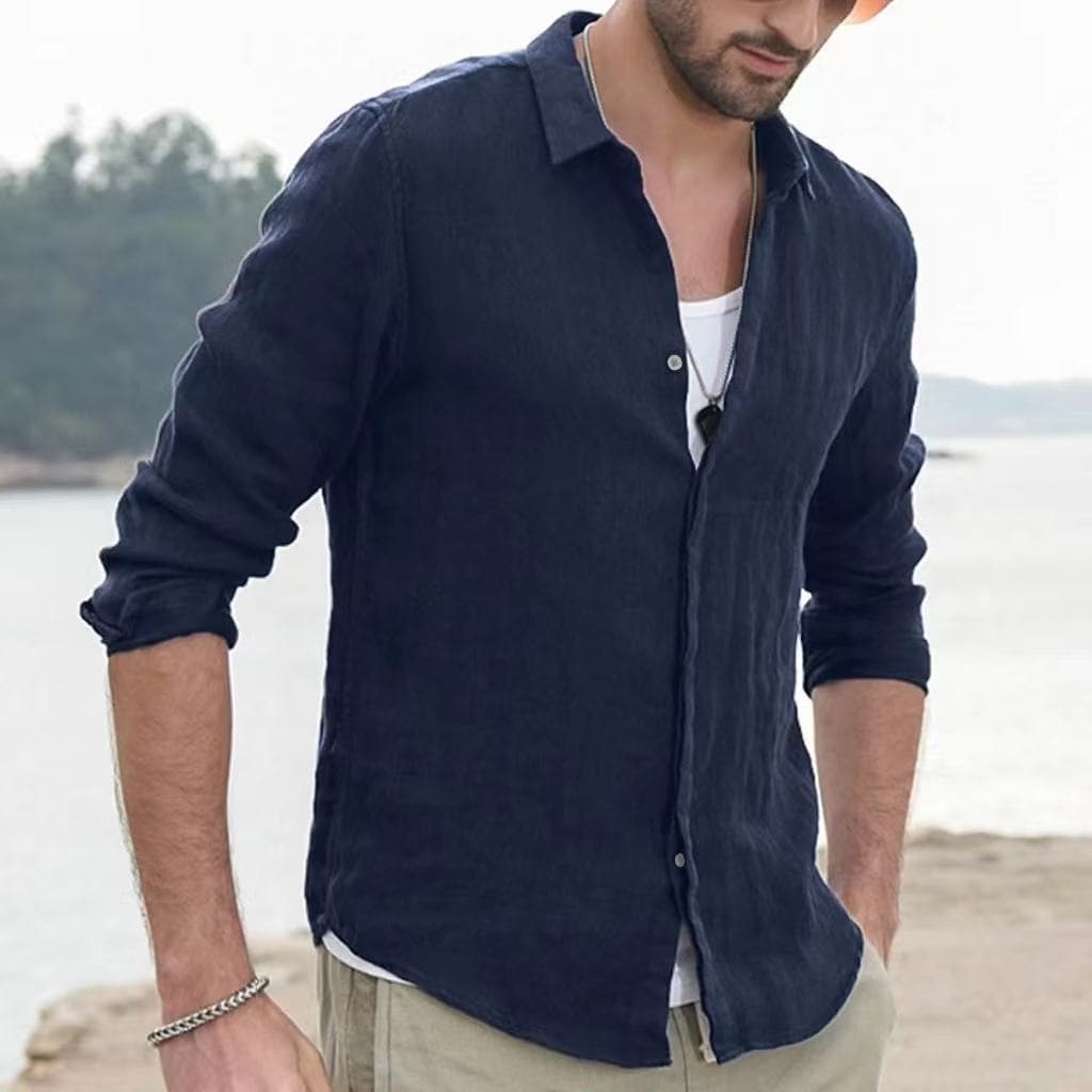 Camisa manga larga cuello solapa algodón casual