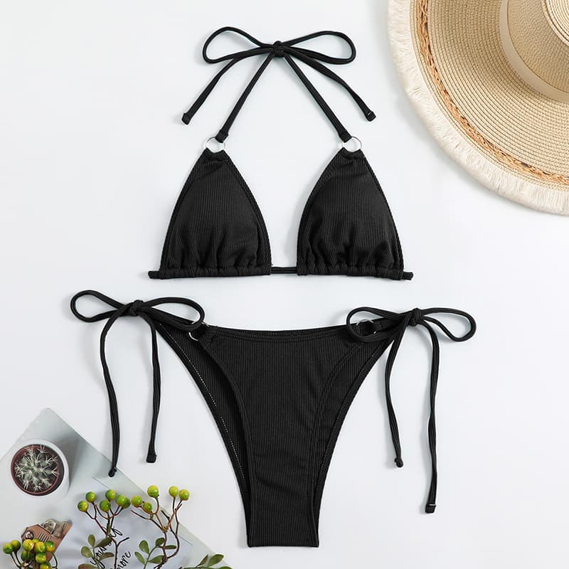 Bikini mujer cuello anudado liso elástico