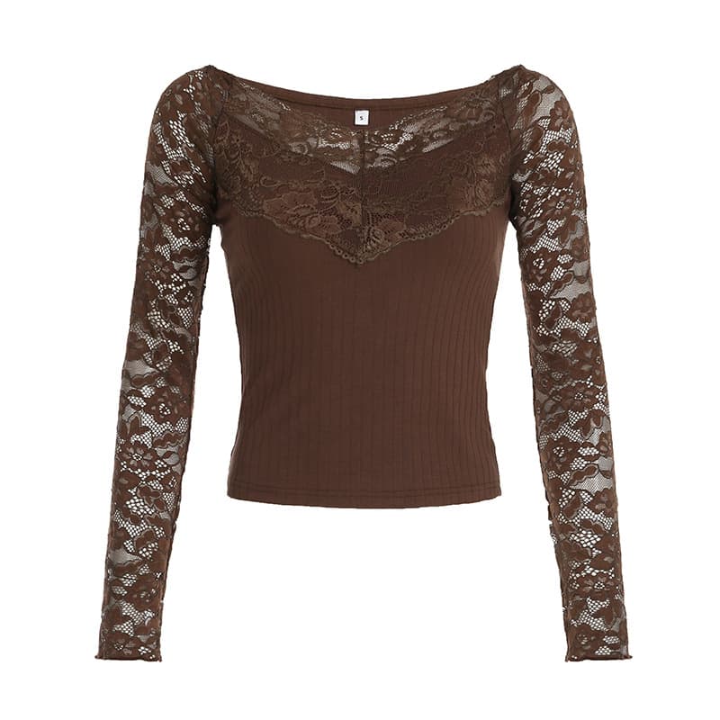Suéter tejido con cuello V y detalle de encaje para mujer