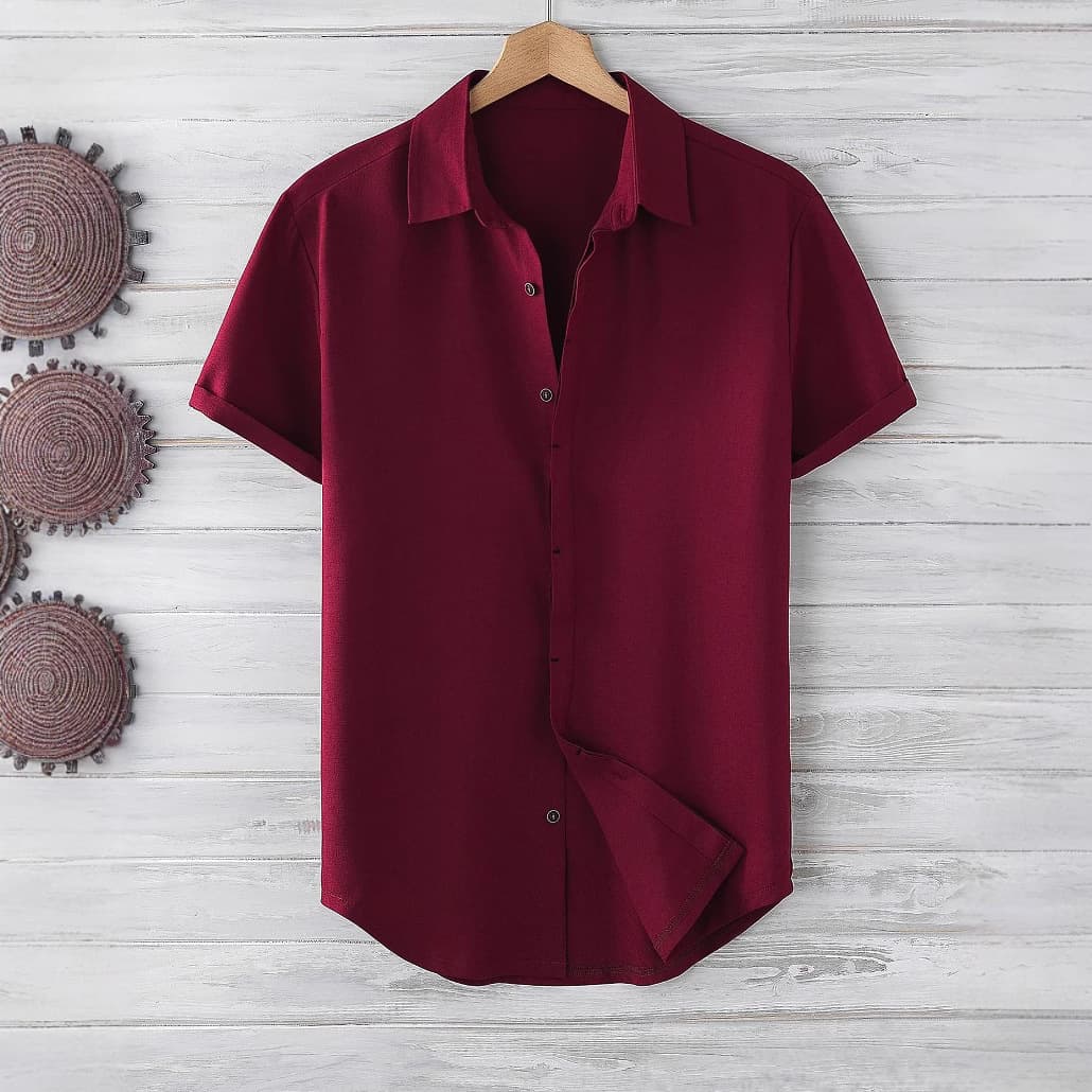 Camisa hombre manga corta holgada color liso