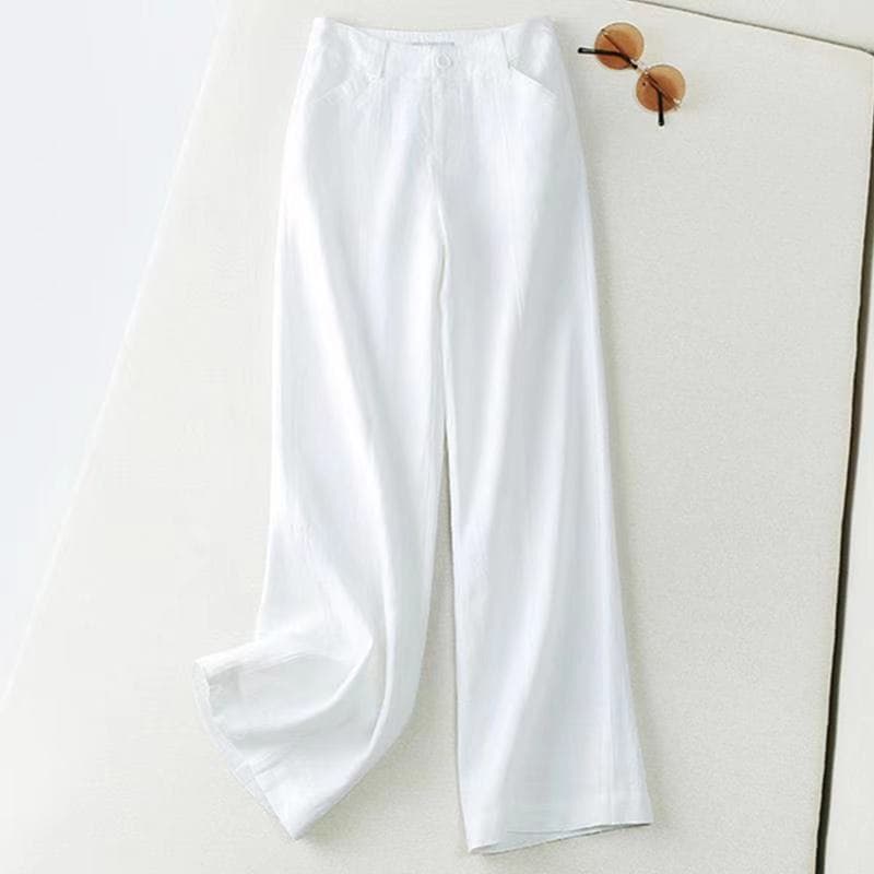 Pantalón ancho de algodón y lino holgado para mujer