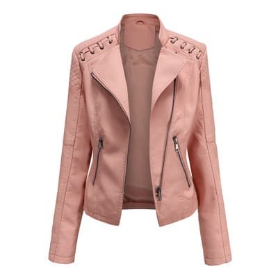 Chaqueta de cuero estilo motociclista slim fit para mujer