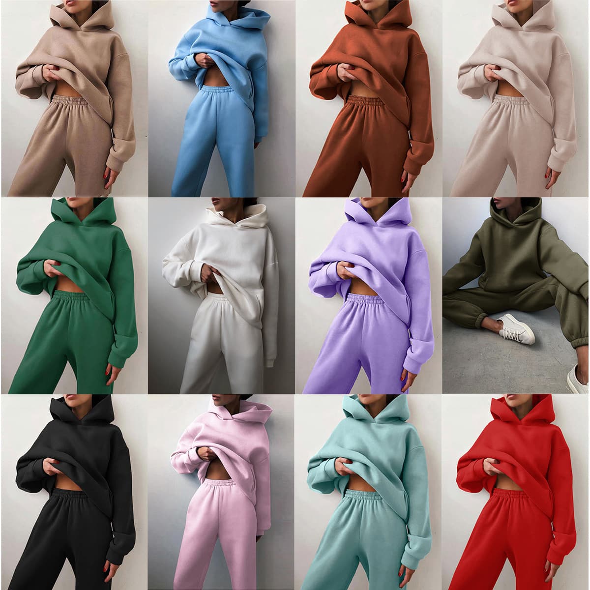 Conjunto sudadera con capucha terciopelo grueso y pantalón mujer