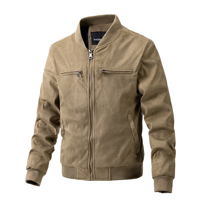 Chaqueta gamuza hombre cuello parado bolsillos cremallera