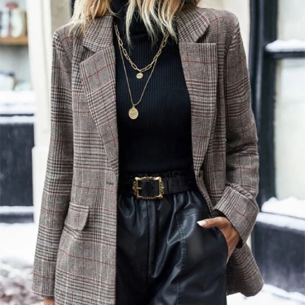 Blazer de cuadros con solapa y botón único