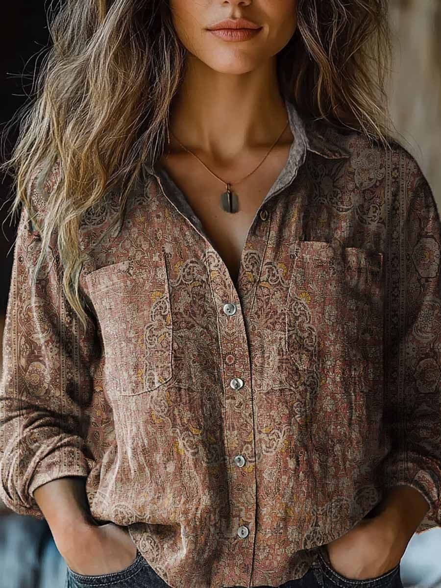 Blusa manga larga con patrón abstracto efecto 3D