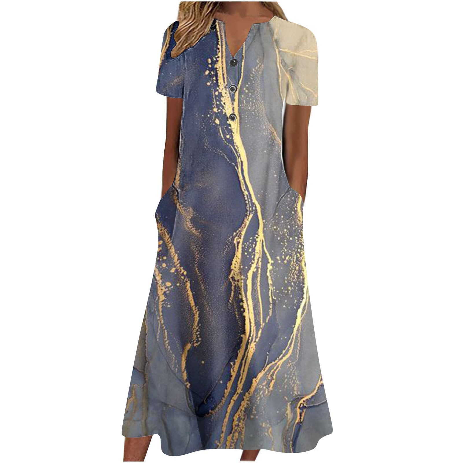 Vestido holgado estampado con bolsillo y escote en V
