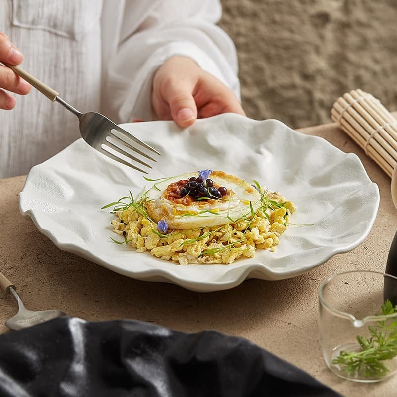 Plato cerámica plisado para comida japonesa y occidental