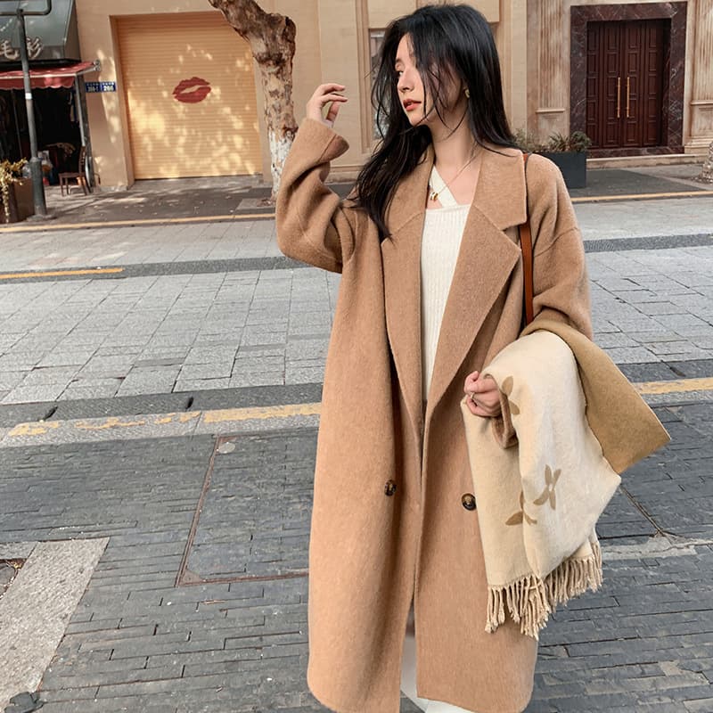 Abrigo de lana de alpaca para mujer con ajuste suelto