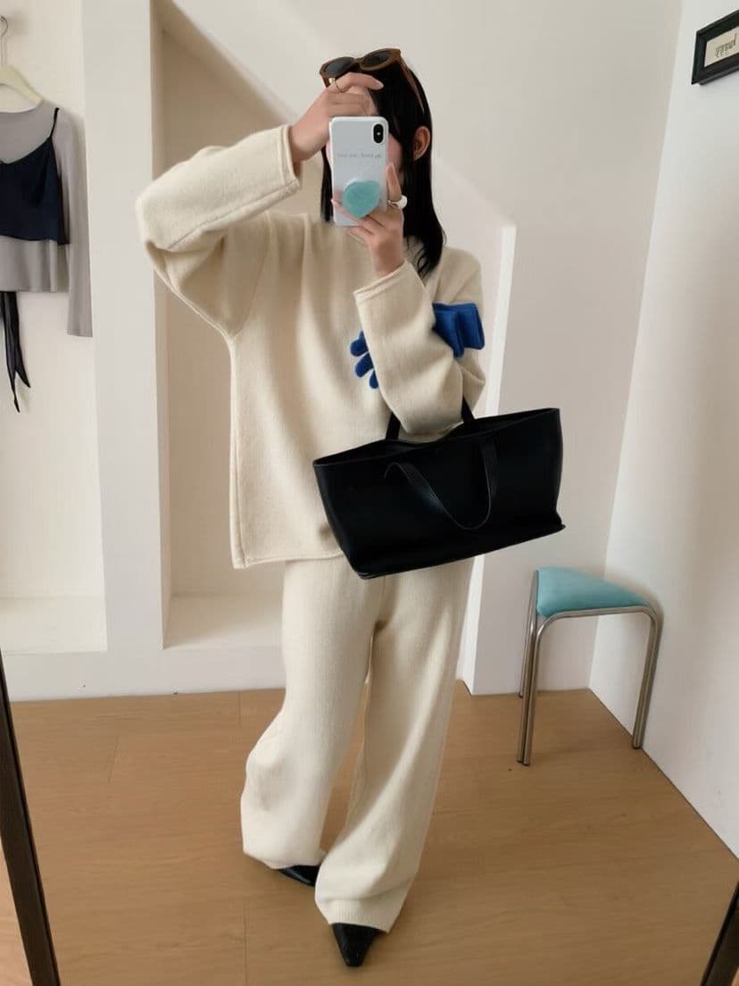 Conjunto de suéter tejido y pantalones de pierna ancha
