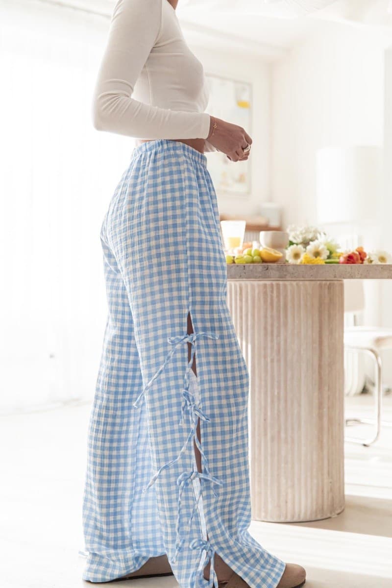 Pantalones casuales holgados con cordones laterales para mujer