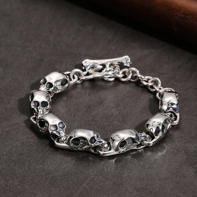 Pulsera de plata 925 con calavera punk