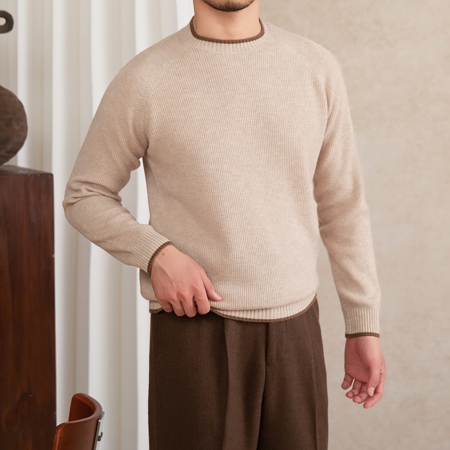 Suéter de lana 100% para hombre, ajustado y cálido para invierno