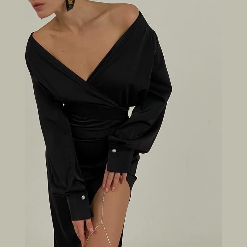Elegante vestido slim ajustado con abertura y cintura alta