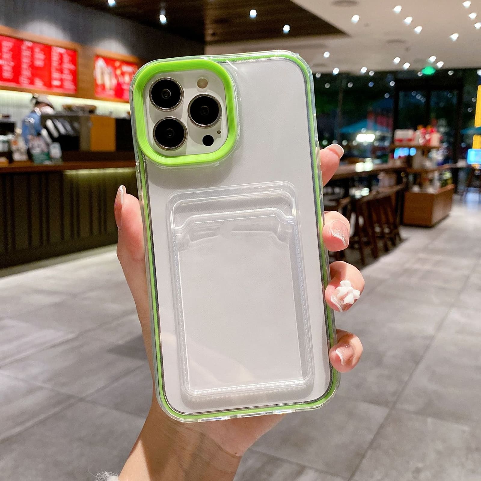 Funda transparente con ranura para tarjeta