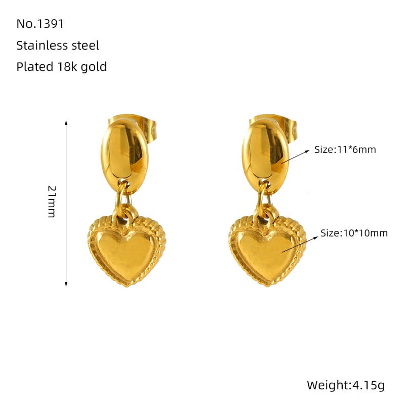 Aretes de corazón en acero inoxidable para mujer